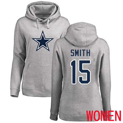 Women Dallas Cowboys Ash Devin Smith Name and Number Logo 15 Pullover NFL Hoodie Sweatshirts